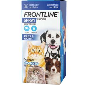 Frontline Spray Cães e Gatos 100 ml - Antipulgas e Carrapatos Para Filhotes e Adultos