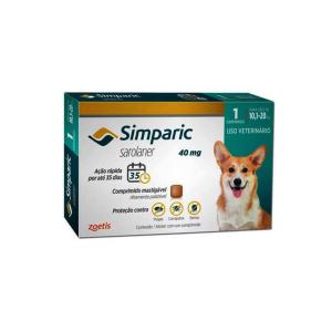 Antipulgas e Carrapatos Zoetis Simparic Cães de 10.1 à 20 kg  - 1 Comprimido Mastigável 40mg