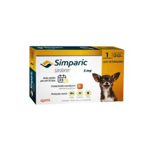 Antipulgas e Carrapatos Zoetis Simparic   para Cães de 1.3 à 2.5kg - 1 Comprimido Mastigável 5mg