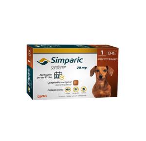 Antipulgas e Carrapatos Zoetis Simparic Cães de 5.1 à 10kg 1 Comprimido Mastigável 20mg