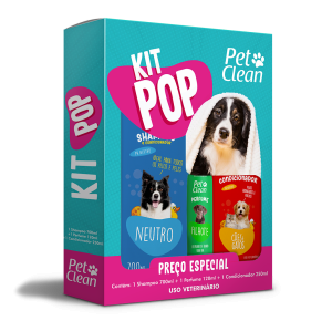 Kit para Banho Cães e Gatos  Pop Pet Clean Shampoo, Condicionador e Perfume