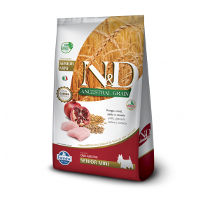 Ração Farmina N&D Ancestral Grain para Cães Sênior de porte Mini sabor Frango e Romã 2,5kg