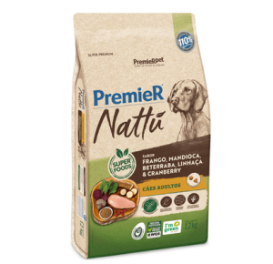 Ração Premier Nattu para Cães Adultos Sabor Mandioca 12kg