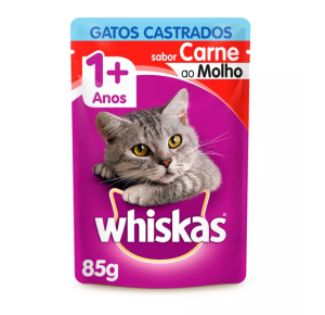 Ração Úmida Whiskas Sachê Para Gatos Castrados Sabor Carne - 85g